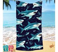 Toalla Playa Animal Tiburón Toalla Gimnasio 100x220 Toallas Playa Grande, Suave Towel Anti Arena, Botón a Presión Invisible Beach Towels Rapido, Toallas Microfibra, para Piscina Yoga Camping Viaje