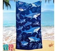 Toalla Playa Azul Tiburón Toalla Gimnasio 90x180 Toallas Playa Grande, Suave Towel Anti Arena, Botón a Presión Invisible Beach Towels Rapido,Mujer Hombre Toallas Microfibra,para Piscina Camping Viaje