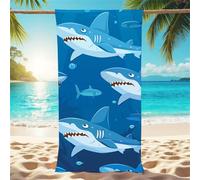 Toalla Playa azul Toallas Baño Grandes 80x160cm Toalla Playa Grande tiburón, Microfibra Toallas Gimnasio Sin Arena con Bolsa de Almacenamiento Incluida para Viajes, Natación, Camping Regalo X1-677