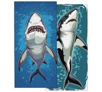 Toalla Playa Grande 100x200cm, Juego de 2 Toalla Microfibra Tiburón, Secado Rapido Toallas para Gimnasio Compacta, Antiarena Toallas Microfibra Gimnasio para Natación Viaje, Regalo Hombre -3504