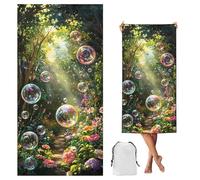 Toalla Playa Grande 100x200cm Verde Toalla Microfibra Playa Selva con Bolsillos, Beach Towel Hombre Mujer Absorbente, Secado Rápido, Antiarena, ligera para Nadar, Cámping, Gimnasio y Vacaciones,yj-492