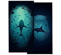 Toalla Playa Grande 70x140cm, Juego de 2 Toalla Microfibra Tiburón, Secado Rapido Toallas para Gimnasio Compacta, Antiarena Toallas Microfibra Gimnasio para Natación Viaje Deporte, Regalo Hombre -3702