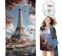 Toalla Playa Grande 80x160 cm Gris Toalla Microfibra, Absorbente Secado Rápido Compacta y Resistente a la Arena, Toallas Playa Mujer Hombre Adecuada para Gimnasio Viajes Sauna Torre Eiffel SYL0 B-6