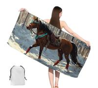 Toalla Playa Grande 80x160cm Caballo Toalla Microfibra Playa Selva con Bolsillos, Beach Towel Hombre Mujer Absorbente, Secado Rápido, Antiarena, ligera para Nadar, Cámping, Gimnasio, Vacaciones,yj-345