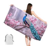 Toalla Playa Grande 80x160cm Flor Toalla Microfibra Playa Pavo real con Bolsillos, Beach Towel Hombre Mujer Absorbente, Secado Rápido, Antiarena, ligera para Nadar, Cámping, Gimnasio,Vacaciones,yj-431