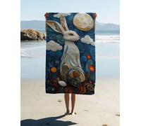 Toalla Playa Grande Microfibra Conejo 200 x 100 cm, Microfibra Toalla Gimnasio Luna, Secado RáPido y Antiarena Suave y Ultraabsorbente Accesorios Playa, para Piscina Gimnasio Viajes Camping ILL-37