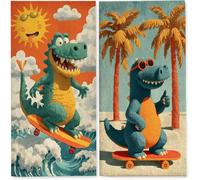 Toalla Playa grande XXL 220x100 cm, Toalla Microfibra de Secado RáPido, Absorbente, Ultrasuave y Compacta, Toalla BañO Sin Arena, Manta de Playa Gimnasio Baño, Pack de 2 (Olas De Dinosaurios) z5598