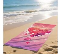 Toalla Playa Grande XXL 76x152cm Microfibra Toalla Playa Rosa Secado Rápido Antiarena Ligera Absorbente Suave Compacta para Viaje Piscina Camping Verano Regalo para Hombre Mujer Corazón Diseño bz-537