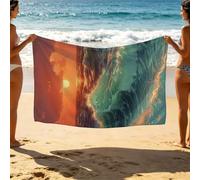 Toalla Playa Olas del mar Toalla Playa Grande 100x150 cm Resistente a la Arena Secado Rápido, Toallas Baño Grandes 100 x 150 para Yoga Sauna Regalo Mujer Vacaciones Accesorios Viaje Atardecer SLJT6234