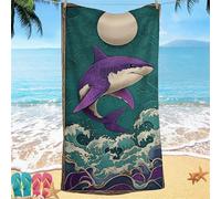 Toalla Playa Púrpura Tiburón Toalla Gimnasio 100x220 Toallas Playa Grande, Suave Towel Anti Arena, Botón a Presión Invisible Beach Towels Rapido, Toallas Microfibra, para Piscina Yoga Camping Viaje