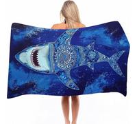 Toalla Playa tiburón, Toalla Playa Grandes, Toallas Microfibra Tacto Velour para Adultos, Toallas de Piscina Ultra Absorbente Beach Towels azul - para Yoga, Deporte, NatacióN, Viajes 90x180 cm 0a-1387