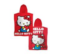 Character World Poncho de Toalla con Capucha Oficial de Hello Kitty, Tacto súper Suave, diseño descarado, Bata cambiadora hogar, baño y Playa, Rojo, 55 x 50 cm
