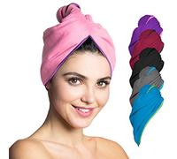 Toalla Turbante para el Secado rápido de Cabello, Toallas de Microfibra Ultra Absorbente para Pelo, con botón - 2 Piezas - Rosa con Borde púrpura