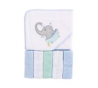 Toalla unisex con capucha para beb? Luvable Friends con cinco toallitas de ba?o con dise?o de elefante, talla ?nica