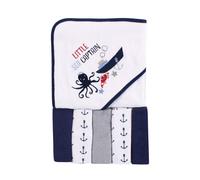 Toalla unisex con capucha para beb? Luvable Friends con cinco toallitas Sea Captain, talla ?nica