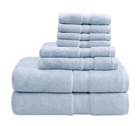 Toallas de baño turcas de Lujo de 800 g/m², 100% algodón, Altamente absorbentes, largas y de Gran tamaño, 8 Piezas Incluyen 2 Toallas de baño, 2 Toallas de Mano y 4 Toallas de Lavado, Azul Claro