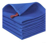 Toallas de cocina de algodón natural con tejido gofre, paños de cocina súper absorbentes con colgar, lavables a máquina, trapos de limpieza para secar platos, paquete de 5, 30 x 30 cm (azul y azul)
