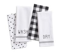 Toallas de cocina Elrene Home Fashions Farmhouse Living Sentiments de 45 x 71 cm (juego de 4), color blanco y negro.