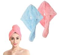 Toallas de Microfibra para Secar el Pelo, 2 Piezas Turbante de Secado Rápido Superabsorbente con Botón, Gorro para Cabello Largo, Rizado y Grueso, Ideal para SPA y Maquillaje