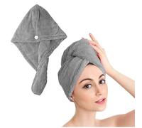 Toallas de Microfibra para Secar el Pelo, Turbante de Secado Rápido Superabsorbente con Botón, Gorro para Cabello Largo, Rizado y Grueso, Ideal para SPA y Maquillaje