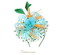 Toallas de pelo para mujer, gorro grande para mujer, boda, cóctel, malla, plumas, pinza para el pelo, diadema para fiesta de té, diadema, diadema, deportes de invierno para mujer (azul claro, talla