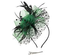Toallas de pelo para mujer, gorro grande para mujer, boda, cóctel, malla, plumas, pinza para el pelo, diadema para fiesta de té, diademas para mujer, deportes de invierno (verde militar, talla única)