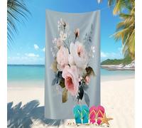 Toallas de Playa Ligera y de Secado Rápido 80x160 cm RomáNtico Floral Estampado. Microfibra Prevención de Arena, Toalla Playa para Mujer Hombre, Azul para Viajes, Vacaciones, Natación, Camping