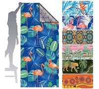 Toallas Grandes Playa de Microfibra de tamaño para Adultos, Toalla de Piscina a Prueba de Arena de Secado rápido de 80 x 180cm, Toalla de baño Ligera de Terciopelo de Doble Cara (Flamingo-Verde)