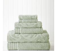 Toallas modernas de 6 piezas 2 toallas de 2 toallas de mano 2 Wallys Medallion Jacquard/Solid Ultra Soft 550 GSM 100% Toalla de algodn peinada J