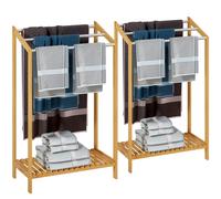 Toallero baño set 2 bambú balda 3 barras acero inoxidable