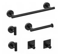 Toallero Baño Toalleros Barra para Baño, Ovis Ammon Juego de Accesorios de baño 6 Piezas SUS304 Acero Inoxidable Soporte para Papel higiénico de 40 cm, 2 Ganchos de Pared y 2 Ganchos para Bata(Negro)