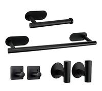 Toallero Baño, XINGLO 6 Piezas Juego de Accesorios de Baño,40cm Toallero Barra Sin Taladro+ Portarrollos para Papel Higiénico +4 Gancho Adhesivo para Pared,304 Acero Inoxidable/Negro Mate