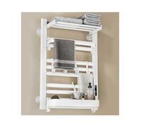 Toallero calefactable Blanco para baño, secador de Toallas de Aluminio enchufable de Pared con Estante Superior, diseño de línea Izquierda, Temperatura Constante, Accesorio de baño de Lujo.