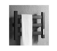 Toallero calefactable de Aluminio para Pared. Tendedero eléctrico de Calentamiento rápido con cableado para Toallas, Batas y Mantas. Acabado Negro. Diseño Compacto.