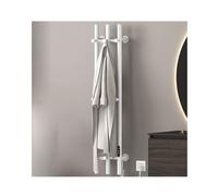 Toallero calefactable para baño de Pared, toallero eléctrico con Gancho y Temporizador LED, 30-70 °C, Blanco, Tubo Redondo.