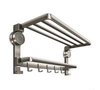 Toallero con soporte para toallero, ventosa plegable, sin taladro, con 7 ganchos, almacenamiento de toallas inoxidable, soporte de pared para baño, lavabo, mate, 16 pulgadas (gris)