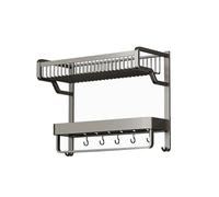 Toallero De 2 Niveles, Toallero De Pared con Ganchos Móviles, Hecho De Aluminio Espacial, For Sala De Estar, Balcón Y Baño(L-57cm)