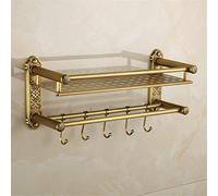 Toallero de baño de doble capa cepillado antiguo, barra de toalla de cobre completo, accesorios de baño de latón retro para montaje en pared