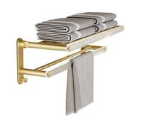 Toallero de Baño Estantes de baño Toallero para baño, toallero de pared plegable con barra doble para toallas, organizador de toallas de aluminio dorado, colgador de almacenamiento de toallas, carrito