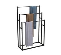 Toallero de baño negro de 3 niveles, elegante toallero de pie con barra de toalla de mano y riel de secado, diseño que ahorra espacio para baños modernos y elementos esenciales de organización