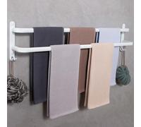 Toallero de Baño Sin Taladro, Adhesivo 80cm Aluminio, Blanco 2 Niveles para Baño y Cocina