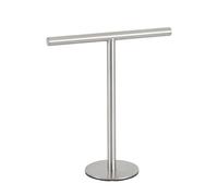 Toallero de mano de pie, toallero en forma de T, soporte para toallas, con durabilidad de acero inoxidable y comodidad independiente, 27,3 x 12 x 32 cm, color negro y plateado para baño
