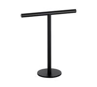 Toallero de mano de pie, toallero en forma de T, soporte para toallas, con durabilidad de acero inoxidable y comodidad independiente, 27,3 x 12 x 32 cm, color negro y plateado para baño