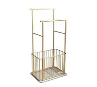 Toallero de metal, soporte independiente de 2 niveles con cesta de lavandería extraíble y base de mármol, estilo nórdico para dormitorio