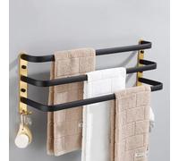 Toallero De Pared De Aluminio con Barra, Moderno Y Sencillo, con 2 Ganchos, Ideal para Baño, Cocina, Inodoro Y Hotel., Oro Nero 3 Strati, 50cm