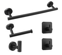Toallero de pared negro con 1 toallero, 1 portarrollos de papel higiénico y 3 ganchos para toallas de acero inoxidable, para baño, dormitorio y cocina