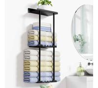 Toallero de Pared Sin Taladrar para Baño - Color Negro Mate Con 6 Ganchos y Barandilla - Para Cocina e Invitados