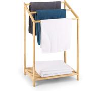 Toallero de Pie de Bambú Triple con Estante, Soporte de Toallas Múltiple para Baño de Bambú con Estante de Almacenamiento y 3 Brazos para Colgar Toallas, Ideal para el Hogar y el Baño, 51x31x85cm