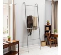 Toallero de pie de metal gris - Escalera para baño decorativo, salón, cocina, soporte para toallas, 3 barras, para baño, dormitorio, salón, color plateado