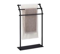 Relaxdays Toallero de Pie Metal, 3 Brazos, 86x51x19 cm, Antideslizante, Soporte Toallas Baño, Dormitorio, Acero, Negro
